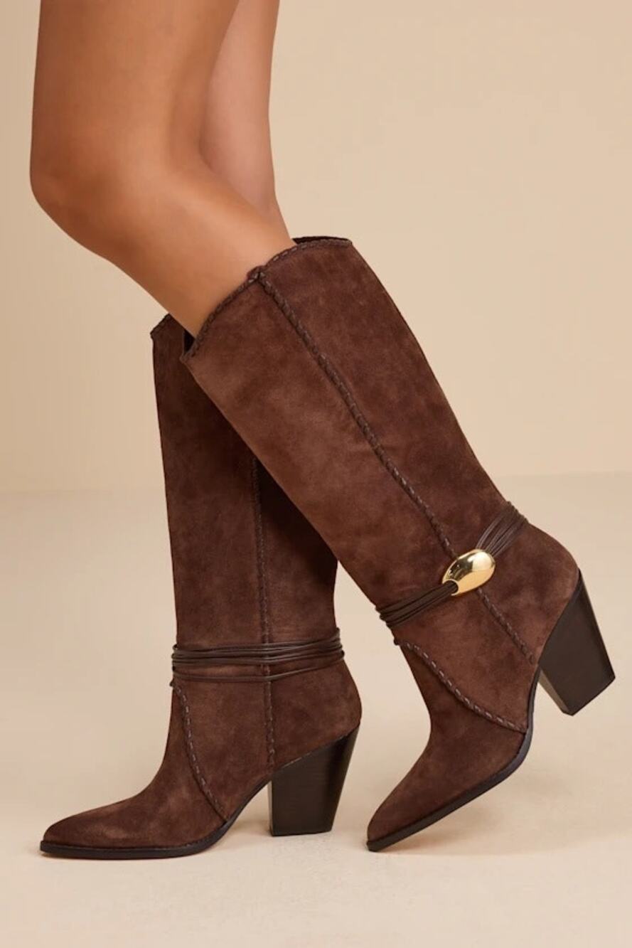 NWT Dolce Vita Jody Dark Brown Suede Leather Stitched Knee-High Boots 7.5 - Picture 1 of 4
